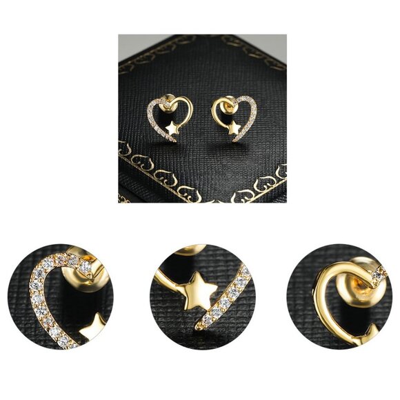 💎 Romantic Hollow Heart Star CZ Beautiful Heart Earrings  Women, INDN8592 - Picture 5 of 5